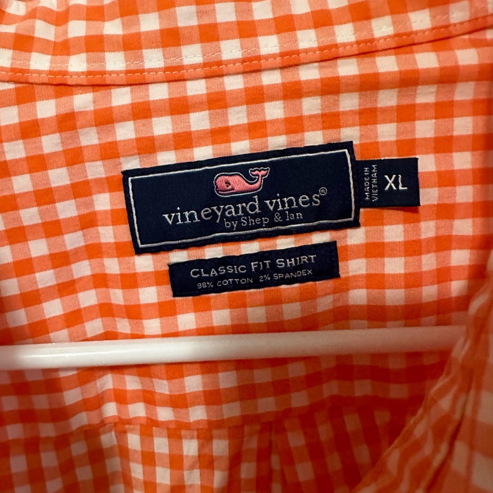 Vineyard Vines Men's Orange Checkered Shirt, size XL